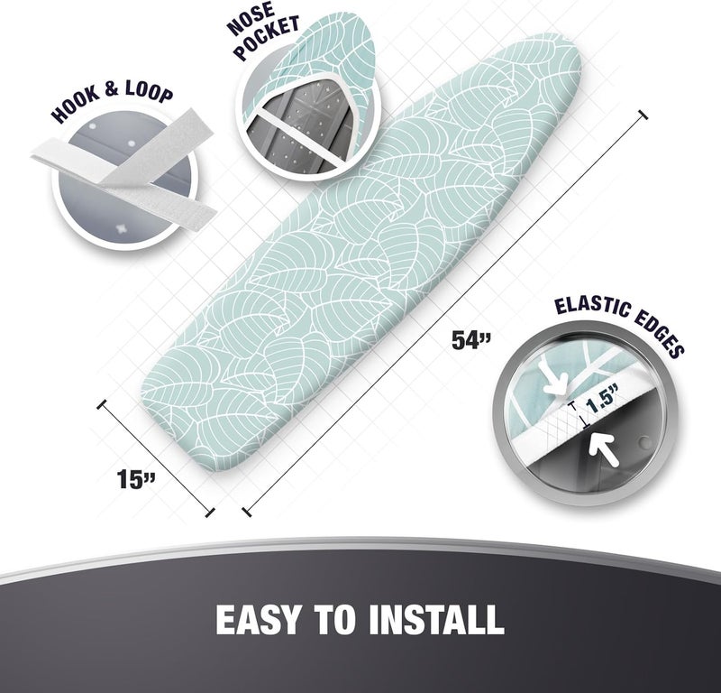 COTTY HOME Store Extra Thick Ironing Board Covers with Pad Standard Size 15x54, Heat Reflective Full Scorch Resistant Padding, Snug Fit Non-Slip Nose Pocket Fastener Straps Elastic Edges, Green Floral - Image 5